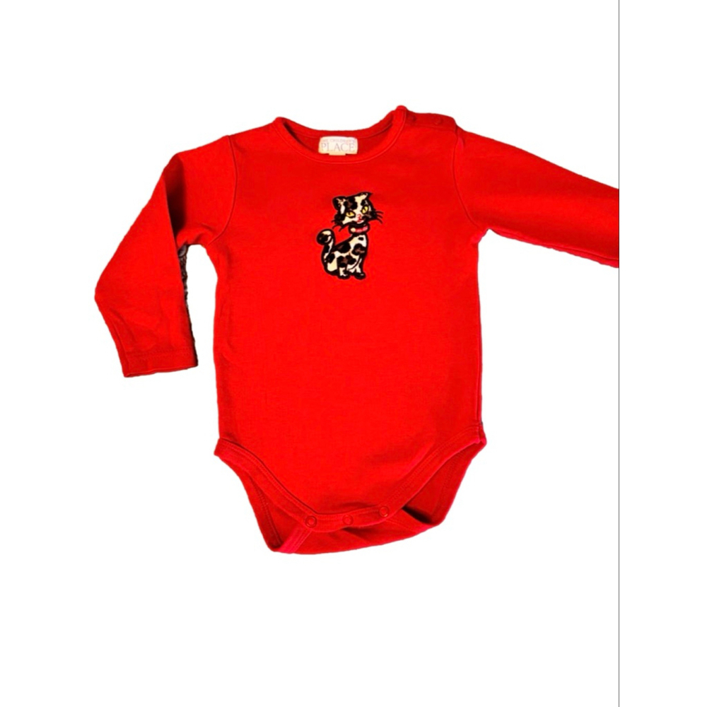 Children’s place denim overalls with leopard cuffs Red bodysuit with leopard cat - Picture 4 of 13